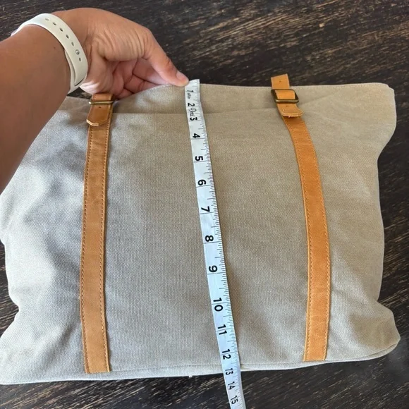 Hearth and Hand with Magnolia large  tan and grey canvas tote purse - Picture 6 of 13